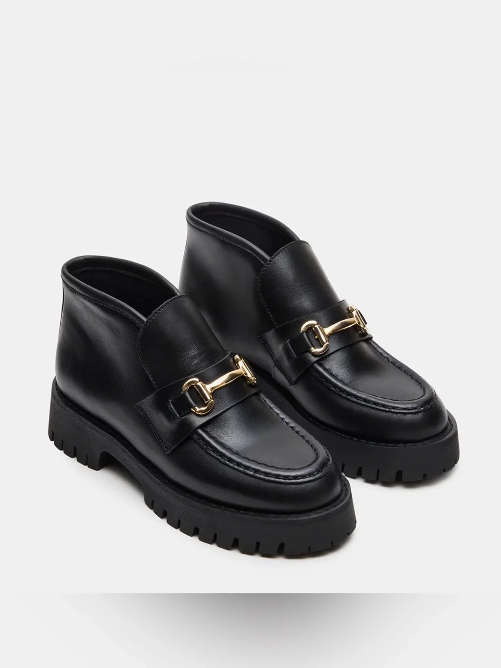 Steve Madden LEON Black Leather Horse bit Toe Chunky Platform Lug Sole Loafers